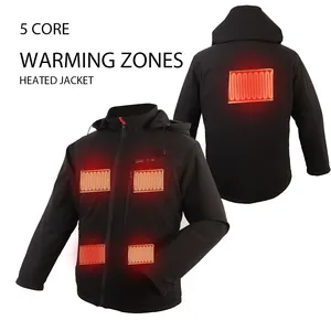 शीतकालीन पुरुषों के लिए रजाईदार जैकेट 3 हीटिंग सिस्टम यूएसबी चार्जर के साथ वाटरप्रूफ चमड़ा और पॉलिएस्टर सुविधाएं हुड फर बटन