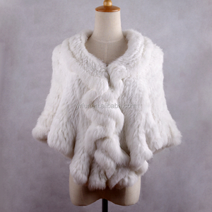 YR433 Factory Direct Wholesale Hand Knitted White Color Rabbit Fur Shawl / Poncho / Capes for Bridal