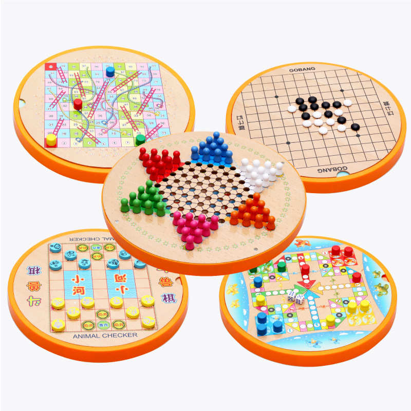 Trò Chơi Giải Đố Cho Trẻ Em Cờ Đam Bay Backgammon Bàn Gỗ Năm Trong Một Chơi Cờ Vua