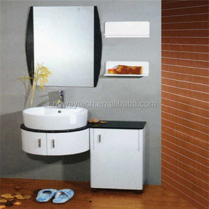 Simple PVC wall mounted makeup round bathroom vanity furniture with side cabinet