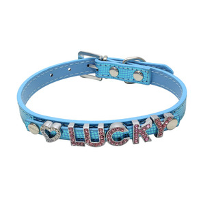 Benutzer definierte personal isierte <span class=keywords><strong>10mm</strong></span> Strass Haustier Halskette wasserdicht DIY Welpen halsband Name benutzer definierte Buchstaben Wörter PU Leder Hunde halsband - Product Image 5