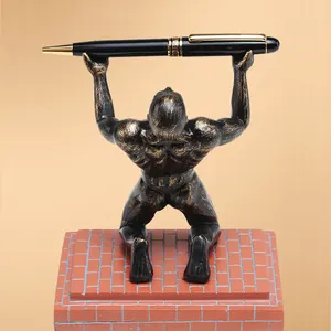 JR-1234 gold New Design Bronze Bodybuilding Sculpture Gift Crafts Pen Holder For Decorating