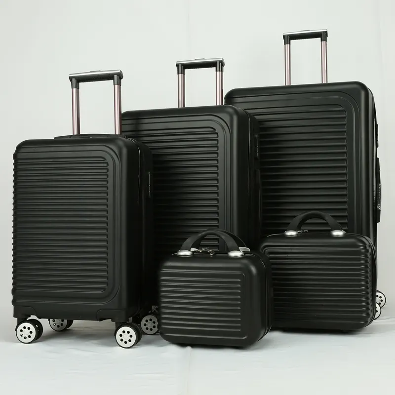 Nieuwe Ontwerp goedkope 5 pcs set zwart ABS Materiaal Trolley Tassen plastic hard case Travelling Bagage Met TSA Slot