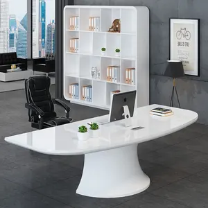 Mesa de oficina moderna y elegante, escritorio ejecutivo de superficie sólida con diseño contraído, color blanco
