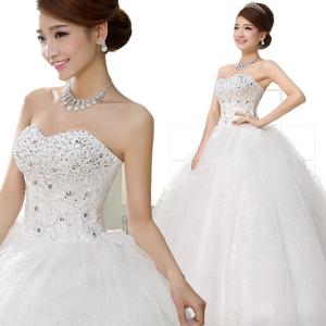 Cheap Stock Strapless Wedding Dresses Ruffled Plus Size Corset Bridal Gown with Lace-up back