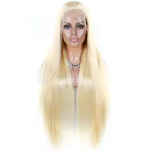 Premier-Peluca de encaje blanqueada para mujeres negras, cabello humano brasileño de 34 pulgadas, con base de seda negra, color rubio 613