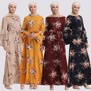 China Supplier Moroccan Fashion Floral Printed Women Fancy Dress Costumes Muslim Dresses Wedding Photo Malaysian Kaftan