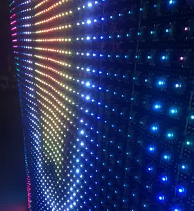 Cortina de tira de led flexível, transparente, totalmente colorida, exibição de vídeo