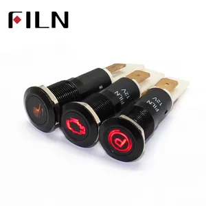 Filn 12 Mm Tahan Air Paduan Seng Lampu 12V LED Mobil Perahu LED Peringatan Dashboard Lampu Sinyal Instrumen Lampu Pilot dengan Simbol