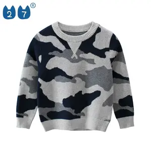 Enfants En Gros Automne Tricoté Par Ordinateur Camouflage Conception 100% Pull en Fil De coton