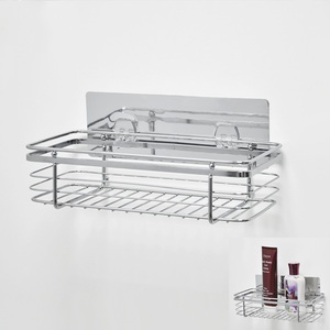 Estante de almacenamiento de baño rectangular de 2 niveles con 2 ganchos y pegatina extraíble - Product Image 4