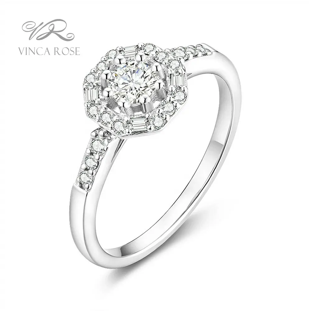 Anel brilhante redondo de diamante natural, 0.25 carat real 18k branco, anel de noivado para mulheres