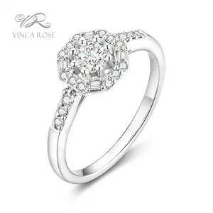 round brilliant natural diamond 0.25 carat real 18k white gold engagement ring for women