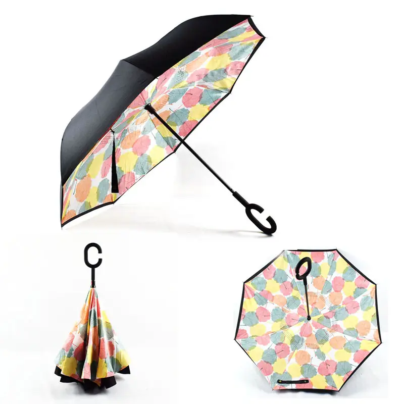 2020 cheapest promotional logo printing double layer c handle malaysia inverted umbrella