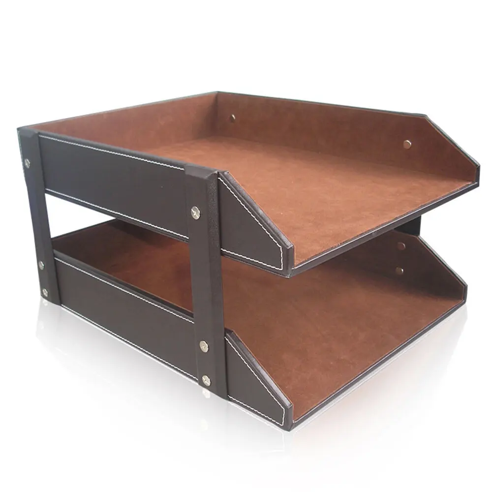 Leather office desk files organizer with two layer and customized colors also sizes