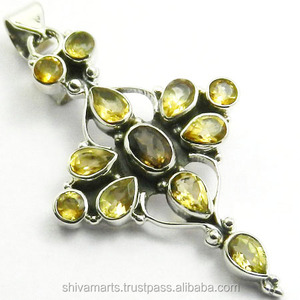 Desain terbaru liontin salib batu permata Citrine 925 liontin perhiasan panas perak murni & pemasok pesona & produsen - Product Image 2
