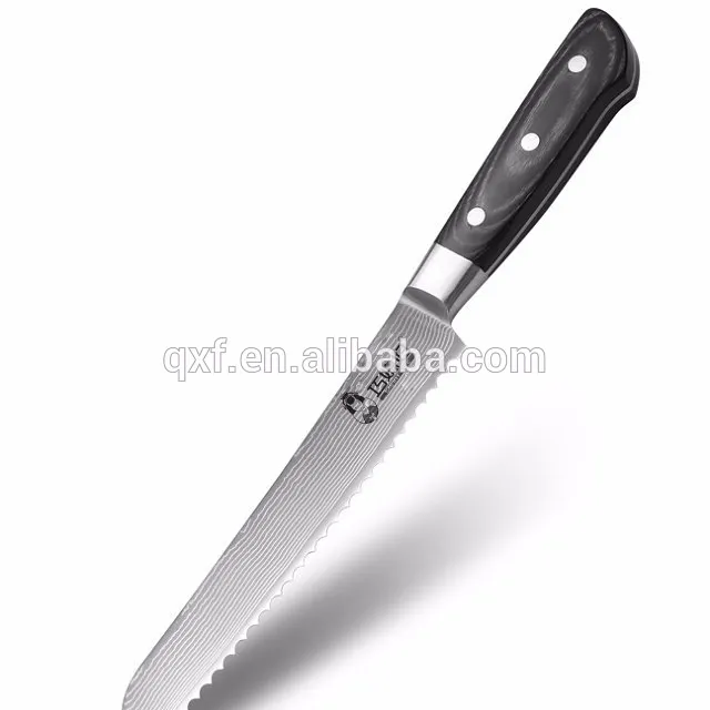 German Damascus 8 inch Bread knife black pakka wood handle