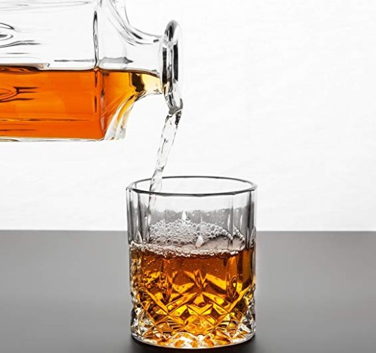 5-Piece Lead-Free Crystal Whiskey Decanter Set Scotch Carafe with 4 Old Fashioned Cocktail Glasses for Drinking