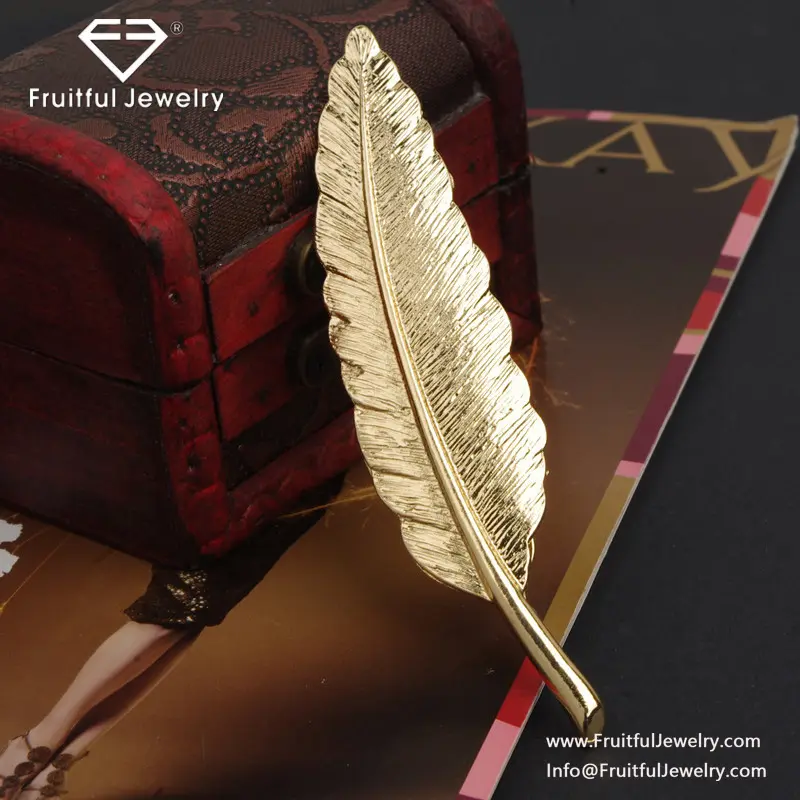 For Women And Men New Vintage Feather Brooches Antique Gold Plated Wholesale Alloy Leaf Clip Brooches Men Jewelry