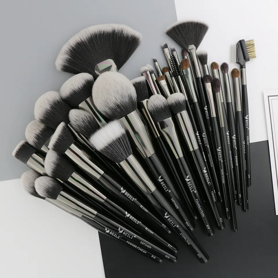 BEILI Professional 35Pcs Black Natural Makeup Brushes Tools Set Kits Cosmetic Soft Foundation Powder Liner Private Label Box
