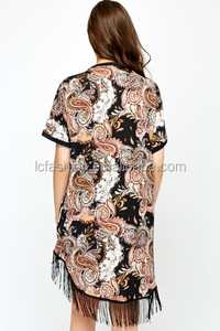 HHot verano mujeres de la impresión floral del <span class=keywords><strong>kimono</strong></span> <span class=keywords><strong>manga</strong></span> corta borla detalles kimino cardigan 2017 - Product Image 2