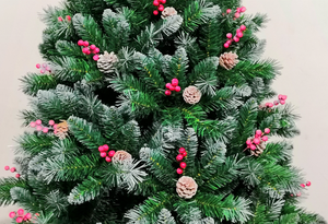 شجرة عيد الميلاد بطول 180 سم بسعر المصنع، شجرة مختلطة الأوراق مع مخاريط الصنوبر والتوت، زينة عيد الميلاد، شجرة بيضاء ملفوفة الرأس - Product Image 2