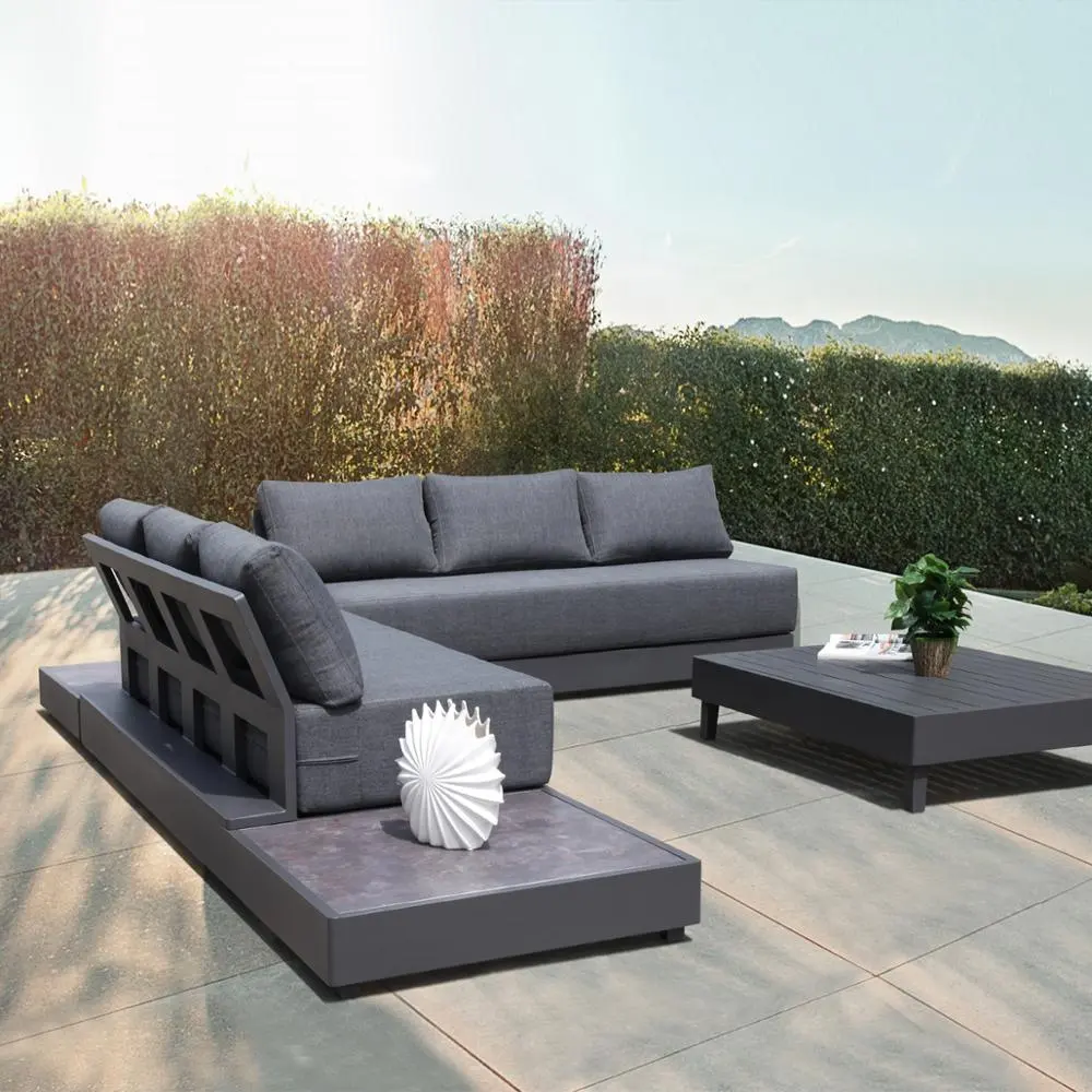 Modulare Componibile Divano per Esterni Set 6 Pcs Grigio Piattaforma In Alluminio Lounge Garden Lounge Set mobili da giardino All'aperto