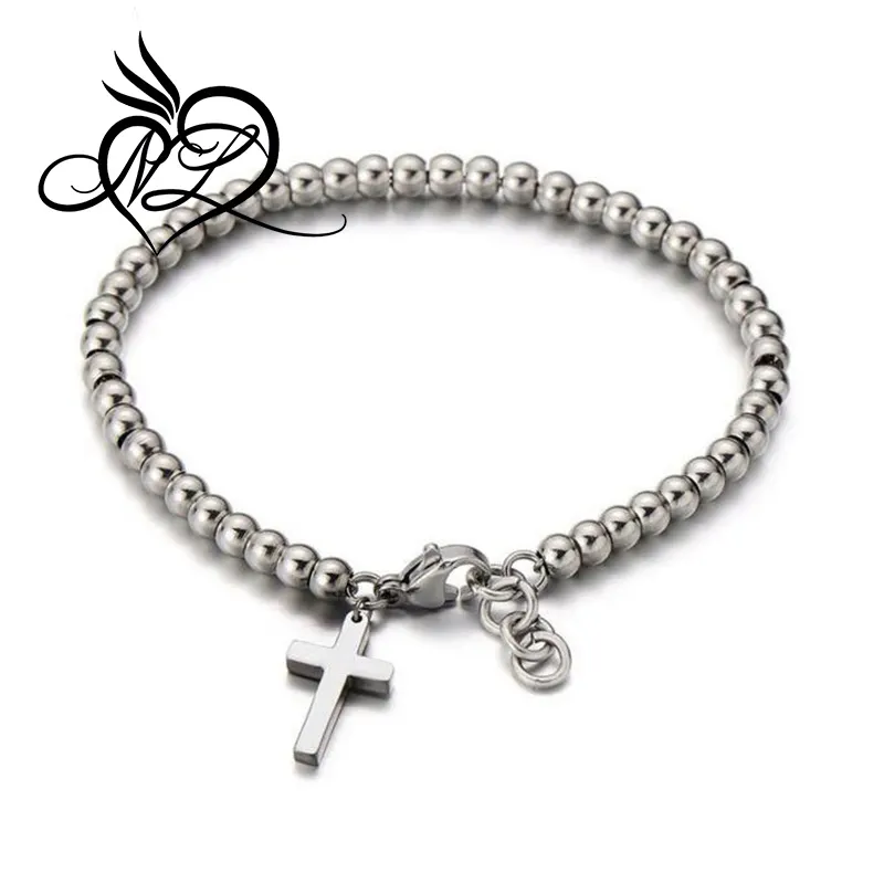 Ladies Link Charm Bracelet with Dangling Crosses Stainless Steel