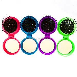 New portable in cosmetic bag plastic folding travel comb abode compact mirror personalize small hair comb with cosmetic mirror