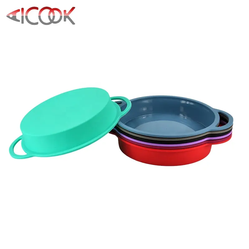 Flexible New Products Baking Cake Pan Non-Stick Silicone Round Bread Tray Creative Silicone Cake Mold With Metal Rim Handle
