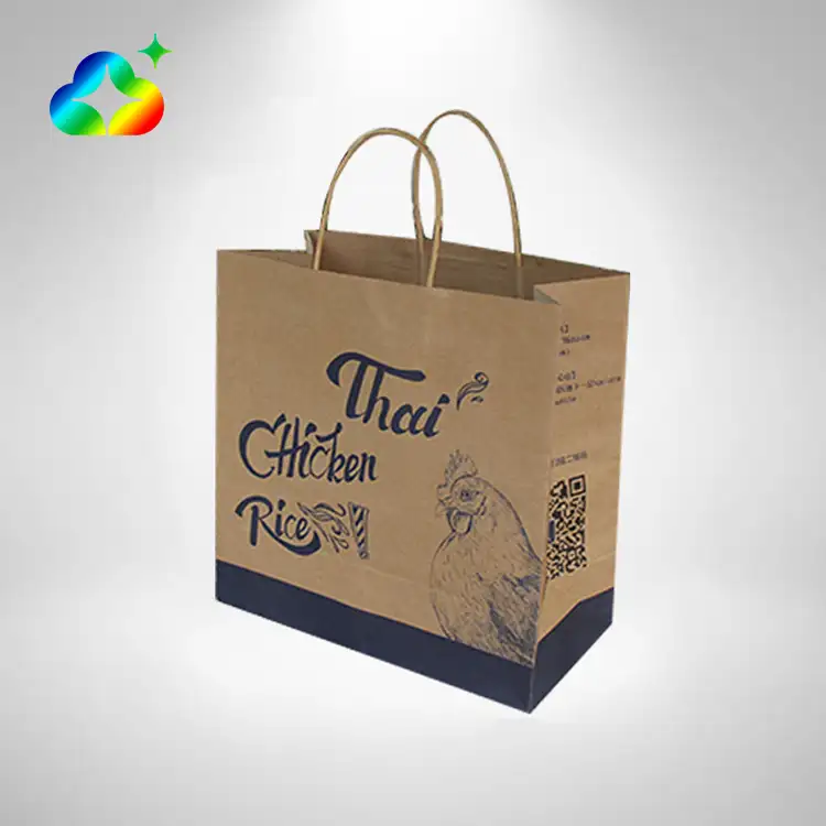 Рекламный Пользовательский логотип, переработанный дешевый пакет для покупок на вынос, Коричневый пакет из крафт-бумаги с ручками