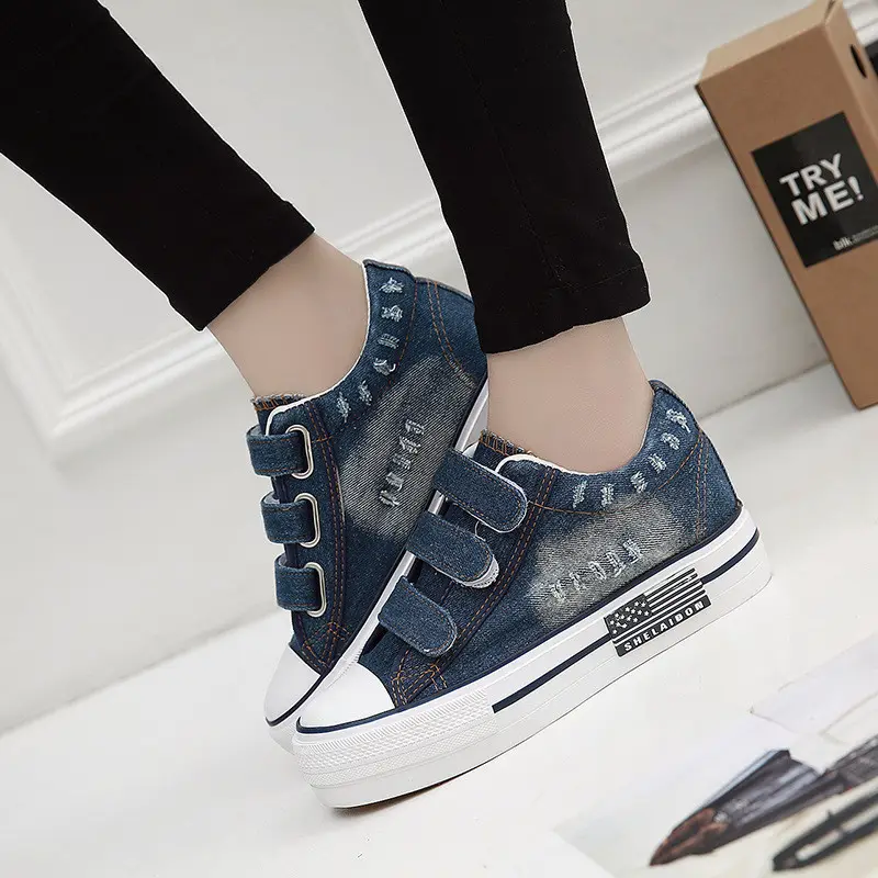 Spring Canvas Shoes Women Thick Bottom Increased Denim Student Casual Cloth Shoes