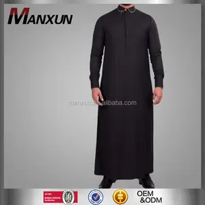 Nieuwe Stijl 2016 Moslim Kleding Arabische Thobe Thawb Gewaad Nieuwe Daffah Moslim Kleding Zwart Arabische Kraag Thobe/Thawb gewaad