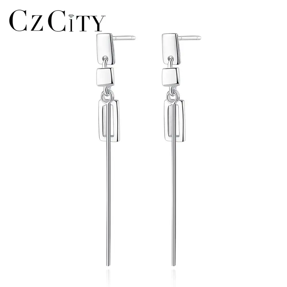 CZCITY 925 Silber geometrische hängende Ohrringe Frauen Designer-Stil Tropfen Ohrring Schmuck Großhandel