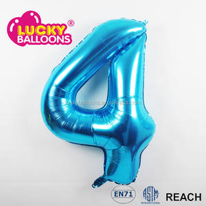 Alta calidad EN71 aprobado fuente del partido al por mayor de helio globos metalizados número gigante personalizado 34 ''azul - Product Image 5