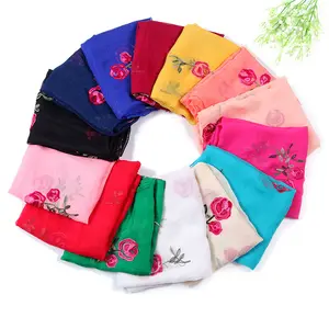 Ladies silk scarf embroider beautiful rose women spring summer custom long travel shawl