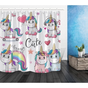 2023 più caldo all'ingrosso bagno Decor 100% poliestere tessuto stampa digitale <span class=keywords><strong>bambini</strong></span> <span class=keywords><strong>bambini</strong></span> simpatico cartone animato unicorno tenda da doccia - Product Image 3
