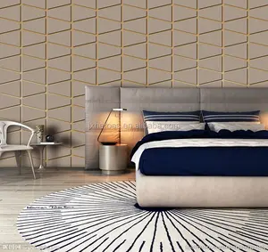 Fashion Modern Trapesium Pola High End Kain Suede 3D Emboss Busa Wallpaper untuk Dekorasi Rumah