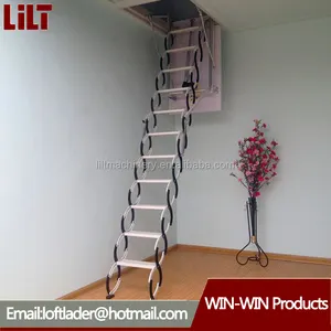 Escalera telescópica para loft telescópica de aluminio con pasamanos, escaleras de seguridad para ático