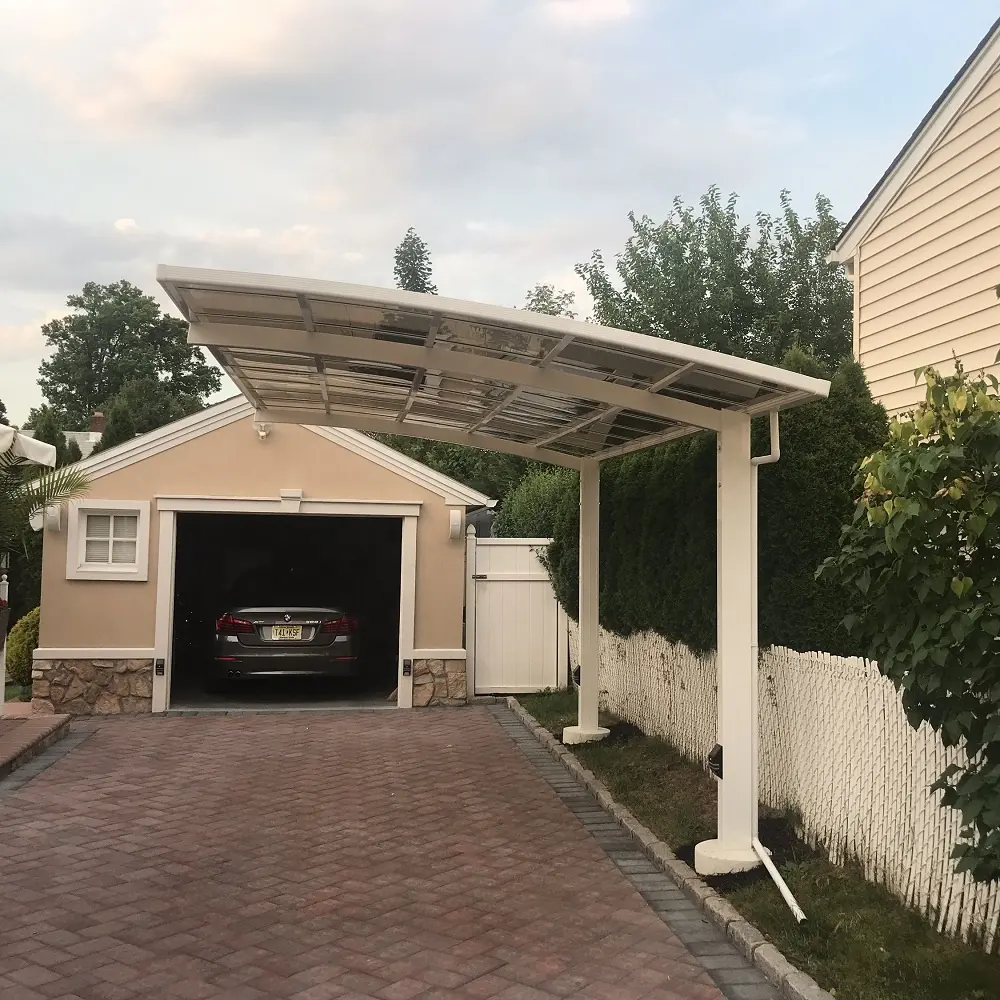 Wit poeder gecoat aluminium frame carport met brons polycarbonaat massieve plaat dak voor auto parkeerplaats schuur auto luifel