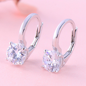 POLIVA Boucles <span class=keywords><strong>d</strong></span>'oreilles solitaires en zircon cubique avec <span class=keywords><strong>diamant</strong></span> unique Boucles <span class=keywords><strong>d</strong></span>'oreilles en argent sterling S925 avec serrure française de Guangzhou, Chine - Product Image 2