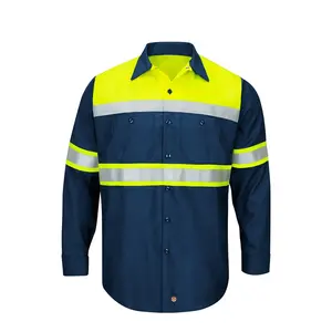 Chemise de travail à manches longues, vêtement haut de gamme, bleu marine, vente en gros