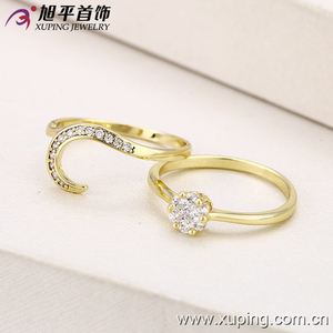 13004 Xuping color oro 14K elegante coppia di anelli che si intrecciano uno con solitario e l'altro con strass per donne - Product Image 1