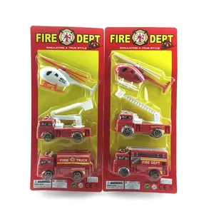 3個Helicopter Firetruck Mini Model Plastic Pull Back CarセットFire Engine Toy With Low Price For Children