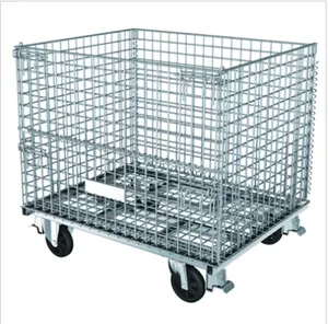 Có Thể Gập Lại Kim Loại Dây Lưới Lưu Trữ Pallet Lồng Với Bánh Xe - Product Image 1