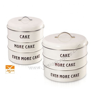 3 Tier Vintage Cream Metal Airtight Storage Stackable <strong>Round</strong> <strong>Cake</strong> <strong>Tin</strong> - Product Image 2