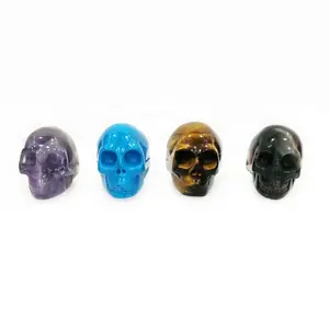 Natural Gemstone Amethyst TigerのEye Turquoise Onyx Crystal Skull Hand Carved Decoration Quartz 35*45ミリメートルSkulls卸売