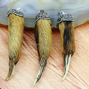 CH-LSP0297 New Design Jewelry Tibetan Horn Pendant Natural Antler Deer Horn Pave Rhinestone Pendant,pave diamond antler pendant