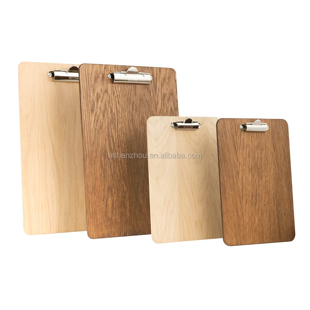 Promotional cheap custom design natural color A5 wooden clip board with flat clip A4 MDF clipboard