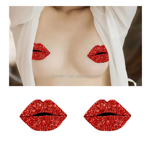 ร้อนขายกาวเซ็กซี่สาวหัวนมปกเต้านมสติกเกอร์ Glitter ร้อนสีแดงริมฝีปากเซ็กซี่ตกแต่งหัวนมปก